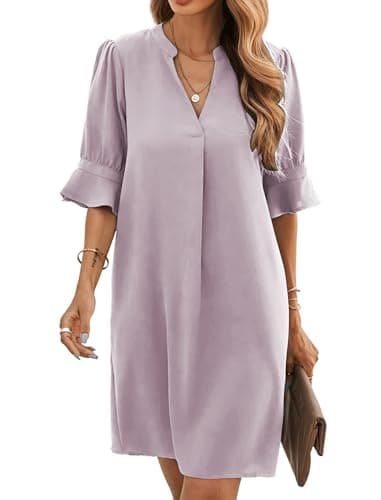 Image of Famulily Women Summer Ruffle Sleeve Shift Dress Wedding Guest Party Dresses Purple XL
