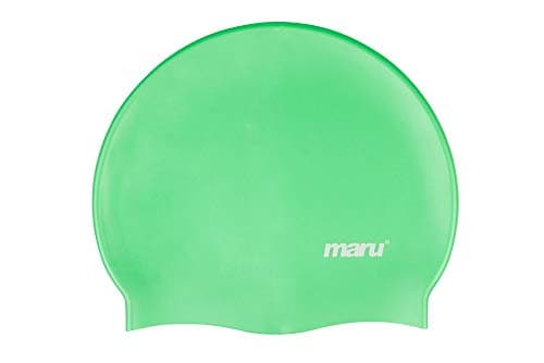 Image of Maru Silicone Swim Cap (Green) – Smooth, Easy-Fit Silicone Swimming Cap for Adults & Kids (One Size Fits All) – Durable Swimming Hat for Speed, Comfort & Chlorine Protection