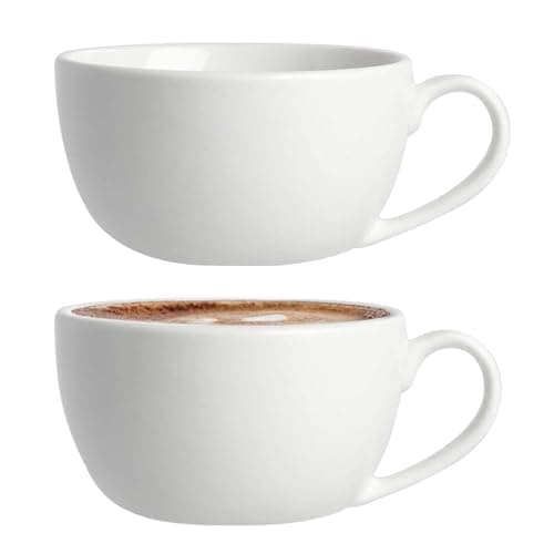 Image of UNIQUE HOME LIVING Cappuccino Cups Set of 2, White Porcelain Cappuccino Cups with Handle, Large 320ml Coffee Mug Set for Cappuccino, Latte, Espresso & Americano, Microwave and Dishwasher Safe