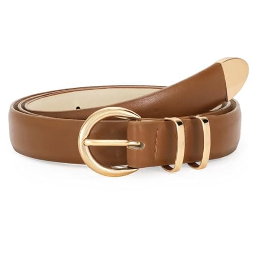 Image of WERFORU Women's Leather Belt for Jeans Dresses Fashion Gold Buckle Ladies Waist Belt Brown
