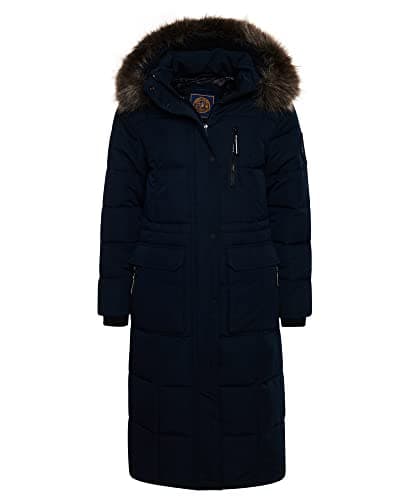 Image of Superdry Women's Longline Faux Fur Everest Coat Faux Fur Coat Not Applicable, Eclipse Navy, 10