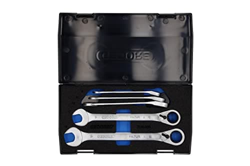 Image of GEDORE Open-ended spanner set with ring ratchet, 5-pc. Set, AF 8-19 mm, Flat, Spanner set, 7 R-005