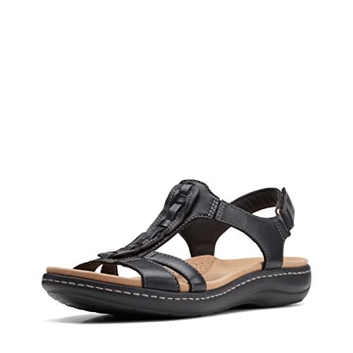 Image of Clarks Women's Laurieann Kay Flat Sandal, Black Leather, 6 UK