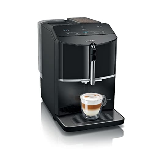 Image of SIEMENS EQ300 Fully Automatic Bean to Cup Espresso Coffee Machine with milk frother arm, oneTouch Function, 4 coffee beverages, 3 coffee strengths, TF301G19, Piano Black