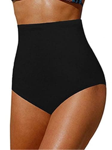 Image of Qianderer Women's Plus Size High Waist Bikini Bottoms Tummy Control Tankini Bottoms Swimsuit Bikini Swimwear Swim Shorts Briefs (Ba Black, XL)