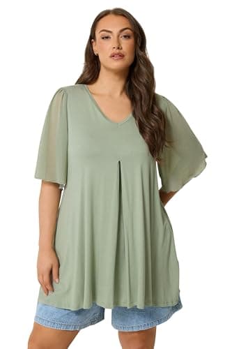 Image of Yours Curve Sage Green Pleat Front Top - Women's - Plus Size Curve