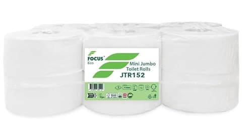 Image of Mini Jumbo Toilet Roll, 2-Ply, White, 60mm Core, 85mm Diameter -150m Rolls, Pack of 12, Made in the UK