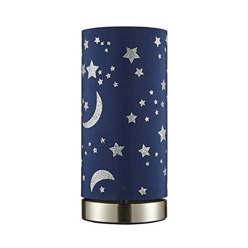 Image of LITECRAFT Glow Moon & Stars Table Lamp Children's LED with Blue Shade - Satin Chrome