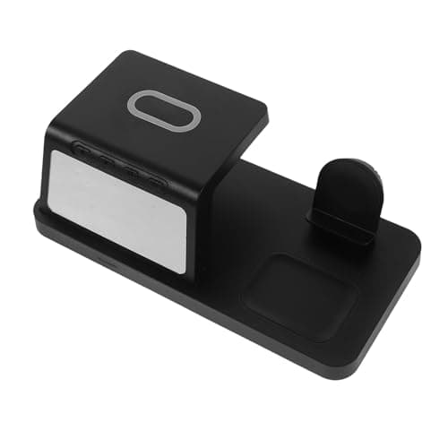 Image of Mikinona 5-in-1 Wireless Charging Station with Clock and 15W Fast Charger – Portable Multi-Device Desk Charger Dock for Smartphones, Travel Use, Black