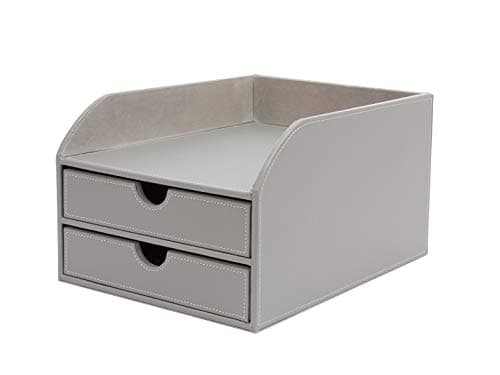 Image of OSCO Faux Leather 2-Tier Desk Paper Sorter with Letter Tray, A4 Document File Storage, Magazine Holder, Grey, 248×340×185 mm