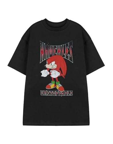Image of Sonic The Hedgehog Mens Black Short Sleeved T-Shirt | Knuckles Graphic Tee | Classic Video Game Apparel | Retro Gaming Top for Men | Sega Sonic Fans Gift | Official Merchandise by Sega