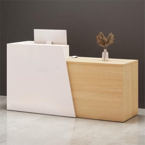 Image of Reception Desk Wooden, Modern Checkout Front Desk Reception Counter With Drawer Storage For Retail Shop, Reception Room Tables For Salon/clothing Store/hotel/offi White+wood-right corner 180×42×100cm