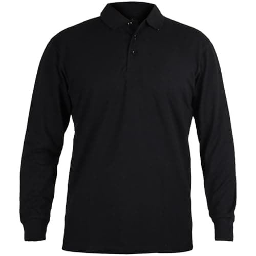 Image of True Face Men's Polo Shirt Long Sleeve Classic Plain Pique Casual Collared Top Regular Fit, Comfortable Cotton Blend, Ideal for Work, Smart-Casual, Everyday Wear Black XL