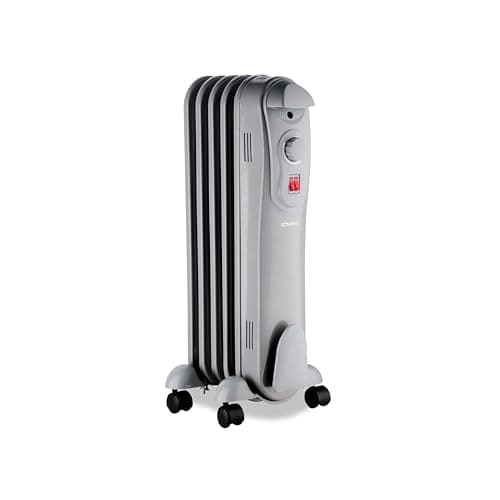 Image of Schallen Portable Electric 1000W with 5 Fin Slim Oil Filled Radiator Heater for Home and Office Use with Adjustable Temperature Thermostat, 3 Heat Settings & Safety Cut Off (Grey, 1000W)