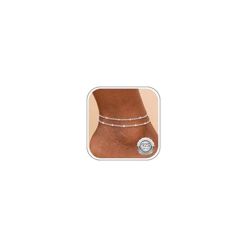Image of Kenivira Sterling Silver Anklets - Dainty Layered Waterproof Anklets for Women, Adjustable Beach Ankle Bracelets