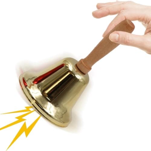 Image of Metal Handbells - Metal Service Bell with Wooden Many, Festival Supply Hand Service Bell for New Year's Eve Thanksgiving Home Decoration