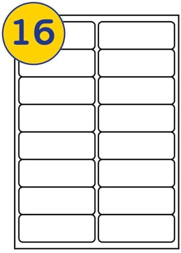 Image of LABELS4U 100 Sheets A4, 16 Labels per Sheet, Size 99.1 x 33.9mm (1600 Labels)