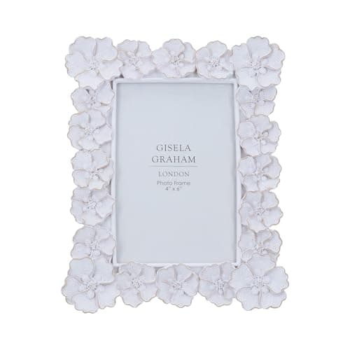 Image of Gisela Graham Washed White Resin Photo Frame, Anemone Floral Design, 4x6 Inch