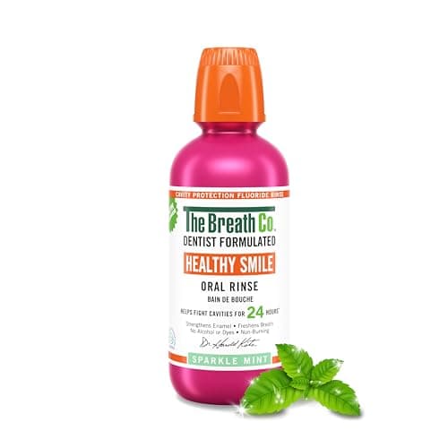 Image of The Breath Co. Healthy Smile Mouthwash, Dentist Formulated Oral Rinse for 24 Hours of Cavity Protection with Sodium Fluoride, Strengthens Enamel, Alcohol Free, Non-Burning, 500ml
