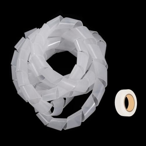 Image of sourcing map Spiral Cable Wrap 9.8ft/3.0M 18mm Cable Management Sleeve Cord Organizer Flexible PE for Computer Wire, Charging Cable White with Tape