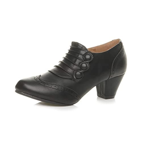 Image of Ajvani Womens Ladies mid Heel Buttons Zip Brogue Ankle Shoe Boots Booties Size, Black Matte, 3 UK