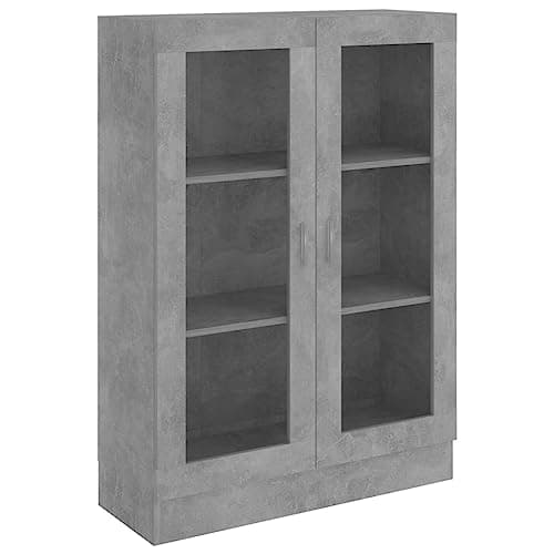 Image of Natulvd Bookcases with 2 Glass Doors, Book Cabinet Display Storage Shelving Unit, Storage Rack File Cabinet for Living Room Bedroom Office - Rustic Grey - 115 cm H