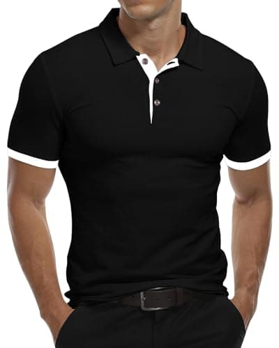 Image of KUYIGO Men's Short Sleeve Polo Shirts Casual Slim Fit Basic Designed Cotton Shirts M Black