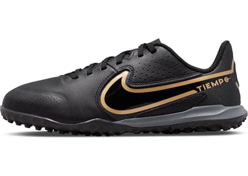 Image of NIKE Unisex Kids Nike Jr. Tiempo Legend 9 Academy Tf Trainers, Black Anthracite Metallic Gold, 2.5 UK Child