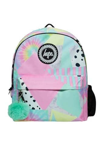 Image of hype Girls Backpack, Iconic Pastel Collage Multicolour Bag, School Bag for Kids, Comfortable Rucksack with Bottle Holder, 3 Storage Compartments, Padded, Adjustable Straps & Grab Handle