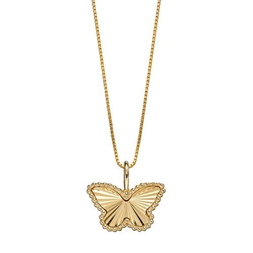 Image of Elements Gold 9ct Yellow Gold Granulation & Diamond Cut Butterfly Pendant Necklace of Length 46cm