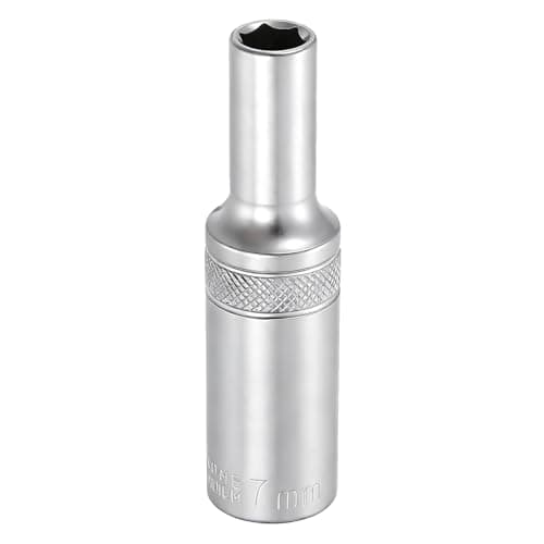 Image of sourcing map 6 Points Deep Socket 3/8" Drive 7mm Deep Metric CR-V Steel Polished Nickel Plating Impact Sockets 64mm / 2.5" Long Flip Sleeve Tool for Home Auto Nuts Bolts Repair