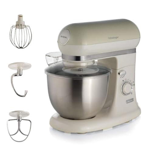 Image of Ariete Vintage 8803 Stand Mixer Food Processor, 1200W, 5.5 Litre Stainless Steel Bowl, Planetary Motion, 7 Speeds + Pulse, Anti Splash Cover, Cream