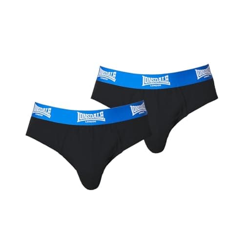 Image of Lonsdale Mens 2Pk Brief Underwear Briefs Elasticated Waist Black/Bright Blue L