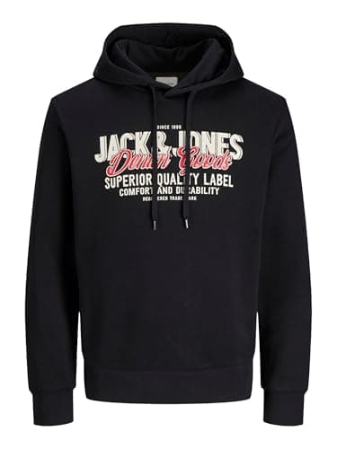 Image of JACK & JONES Men's Hoodies Pullover Sweat Cool Logo Design Long Sleeve Sweatshirt for Men, Black Colour, UK Size - M