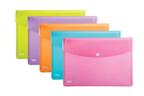 Image of Elba Wallets, Urban A4, Rounded Corners, snap Closure, Pack of 5, Plastic, Translucent, Assorted a4 Assorted Colours