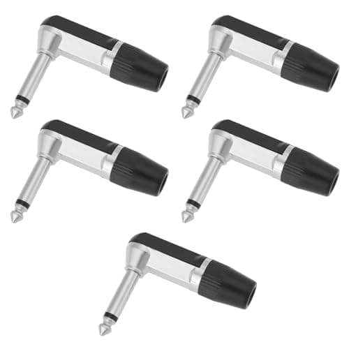 Image of YINETTECH 5pcs 1/4" 6.35mm Mono TS Jack Plug 90 Degree 2 Pole Nickel Male Connector for Microphones Earphones Audio Video AV PC(Black)
