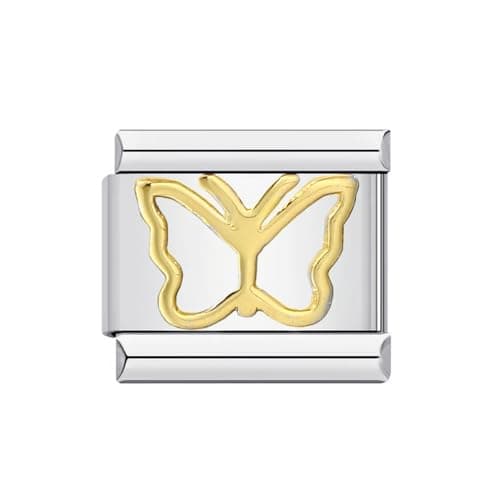 Image of Mon & Sons Funny Nurse Love Heart Butterfly Elephant Horse Pony Swan Monkey Teddybear Coffee Charm Silver 9mm Italian Link Compatible With Modular Bracelet (Gold Butterfly)