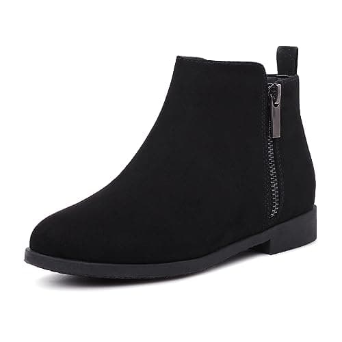 Image of Harvest Land Girls Boots Kids Ankle Boots Zipper School Shoes Elegant Big Kid Fashion Winter Boots Zip-up Short Flat Bootie for Junior/Yourth Black UK11
