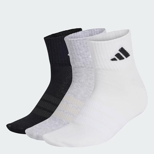 Image of adidas Unisex THIN&LIGHT SPORTSWEAR ANKLE SOCKS 3 PAIR PACK, medium grey heather/white/black, 6.5-8