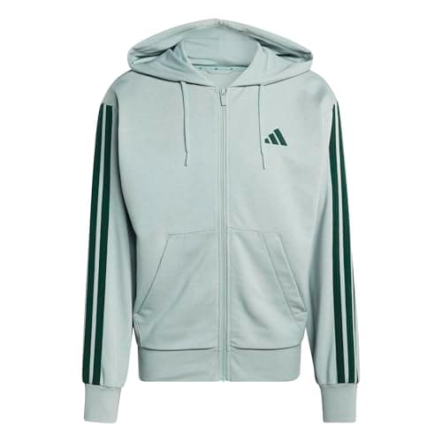 Image of adidas Men's ESSENTIAL THREE STRIPES FRENCH TERRY FULLZIP HOODIE, Wonder Sage/collegiate green, M