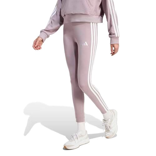 Image of Adidas Womens Essentials 3-Stripes Cotton Leggings, Preloved Fig/White, XS