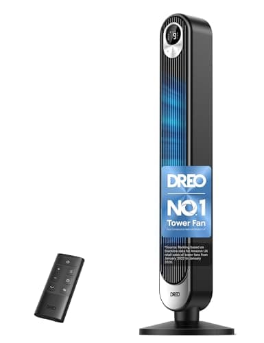 Image of DREO 42 Inch Tower Fan, DC Motor Energy Saving Standing Fans for Bedroom, 8.5m/s High-Velocity Cooling Fans, 9 Speeds, Sleep/Auto/Natural/Normal Modes, 20dB Silent Fan, 90° Oscillating, 12H Timer