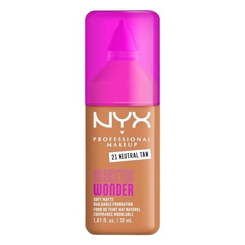 Image of NYX Professional Makeup Make 'EM Wonder, Up to 24 Hour Soft Matte Foundation, Undetectable Finish, Waterproof, Sweat and Transfer Resistant, Shade: 21 Neutral Tan