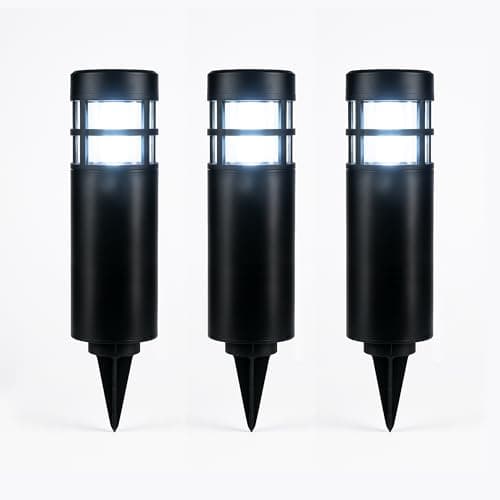 Image of Status Coolah Outdoor Garden Solar Light / 3 Pack of 7 Centimeter White LED Bollard Stake Solar Light/Stainless Steel/Waterproof/Rechargeable Battery Included, Black (COOLAHSS3PK6) [Energy Class E]