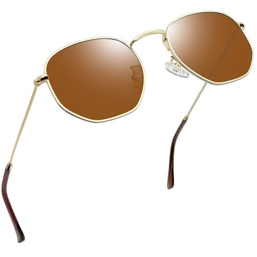 Image of Joopin Square Polarised Sunglasses Womens Trendy, Thin Gold Rim Hexagon Sun Glasses UV Protection, Vintage Geometric Brown Shades for Men(Gold Brown)