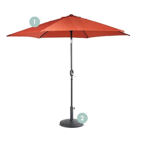 Image of VonHaus Parasol with Base – 2.7M Parasol Umbrella for Outdoor, Garden, Patio – Sun Shade Canopy with Hand Crank & Tilt Function – UV30+ Protection, Air Vent, Powder Coated Steel Frame, Burnt Orange