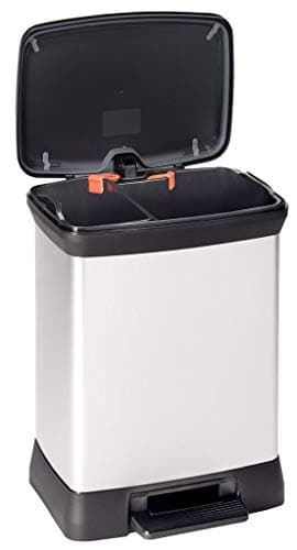 Image of Curver Metal Effect 70% Recycled Kitchen Accessories 30L Duo Recycling Pedal Touch Deco Bin, Silver
