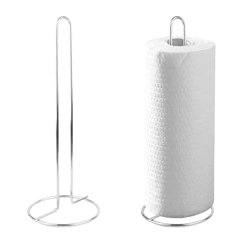 Image of Kitchen Roll Stand Freestanding Chrome Finish - Paper Towel, Tissue Pole Holder, Stainless Steel, Kitchen Dispenser, Blue Roll, Counter Top Organiser, One Size