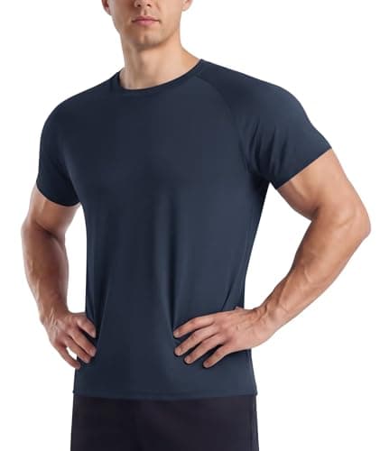 Image of BOOJO Gym T Shirts Men UK Running Quick Dry Fit Top Short Sleeve Crew Neck Tshirt Breathable Active Wear for Sports Work(Navy,XL)