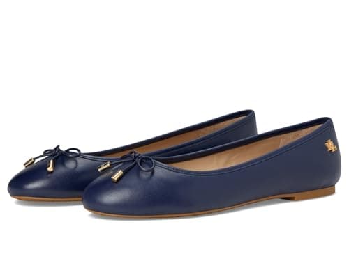 Image of LAUREN Ralph Lauren Women's Jayna Nappa Leather Flat Ballet, Refined Navy, 6 UK